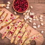 Several biscotti with cranberries and pistachio nuts