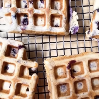 instagram image of blueberry waffles made with arrowhead mills products
