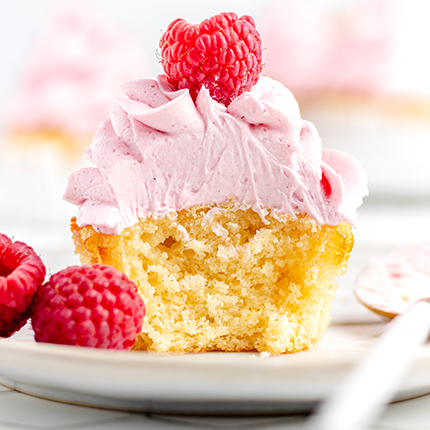 Vanilla Cupcakes with Hibiscus Frosting